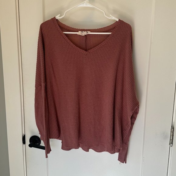 Rose Waffle Knit Long Sleeve Top Size Medium Sadie & Sage - Picture 1 of 3
